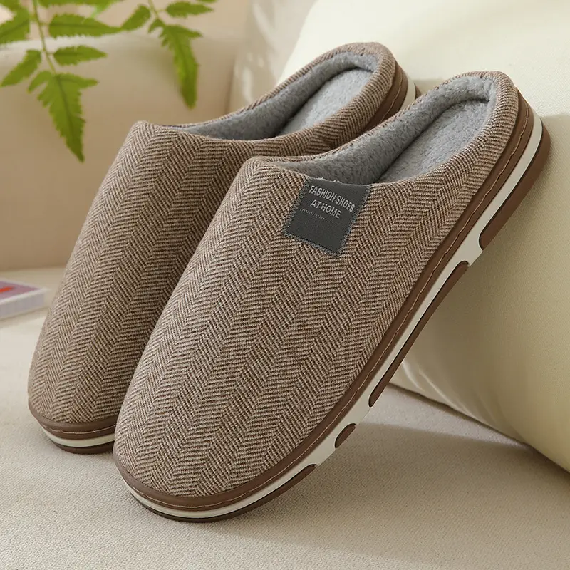 Plus Size Cotton Slippers Women's Autumn and Winter Home Indoor Warm Couple Plush Household Thick Bottom Household Cotton Slippers