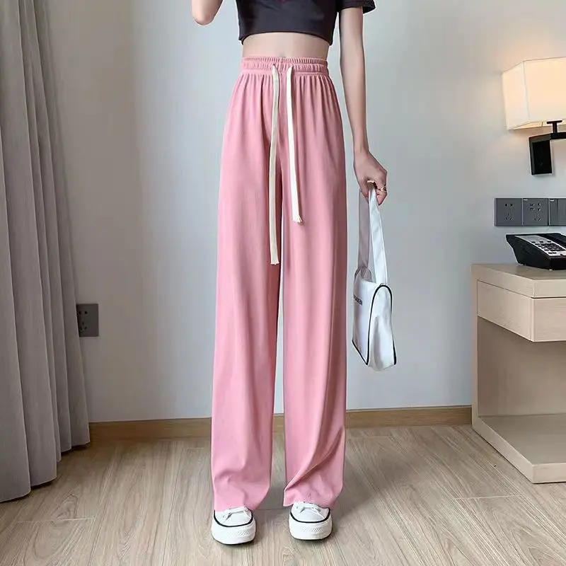 Women Ice Silk Wide Leg Pants Black 2022 Summer - Image 7