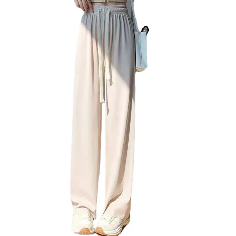 Women Ice Silk Wide Leg Pants Black 2022 Summer - Image 10