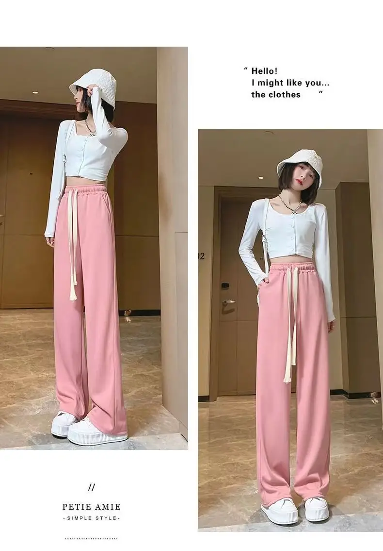 Women Ice Silk Wide Leg Pants Black 2022 Summer — feature 10