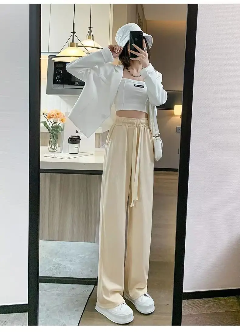 Women Ice Silk Wide Leg Pants Black 2022 Summer — feature 11