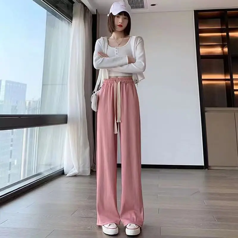Women Ice Silk Wide Leg Pants Black 2022 Summer — feature 16