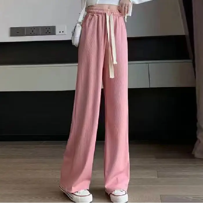 Women Ice Silk Wide Leg Pants Black 2022 Summer - Image 2