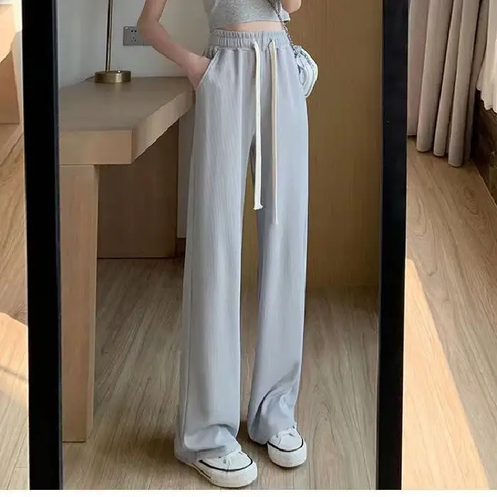Women Ice Silk Wide Leg Pants Black 2022 Summer - Image 4