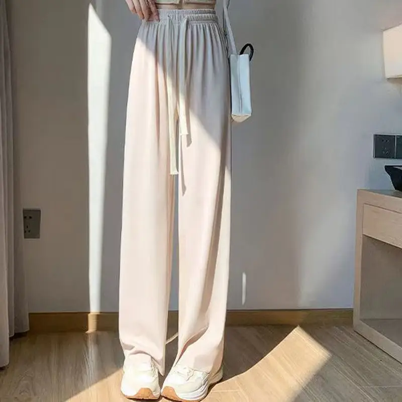 Women Ice Silk Wide Leg Pants Black 2022 Summer - Image 5