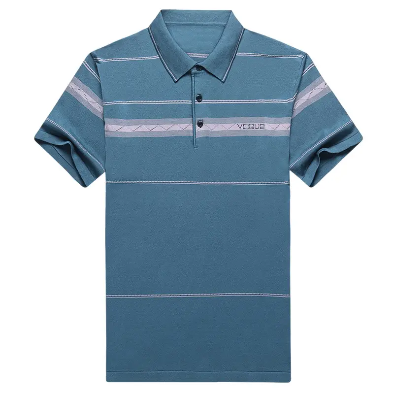Men Blue Polo T-Shirt Ice Silk Half Sleeve Middle Age - Image 32