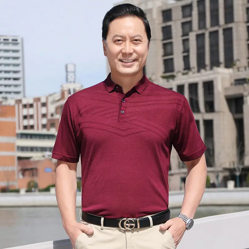 Men Blue Polo T-Shirt Ice Silk Half Sleeve Middle Age - Image 17