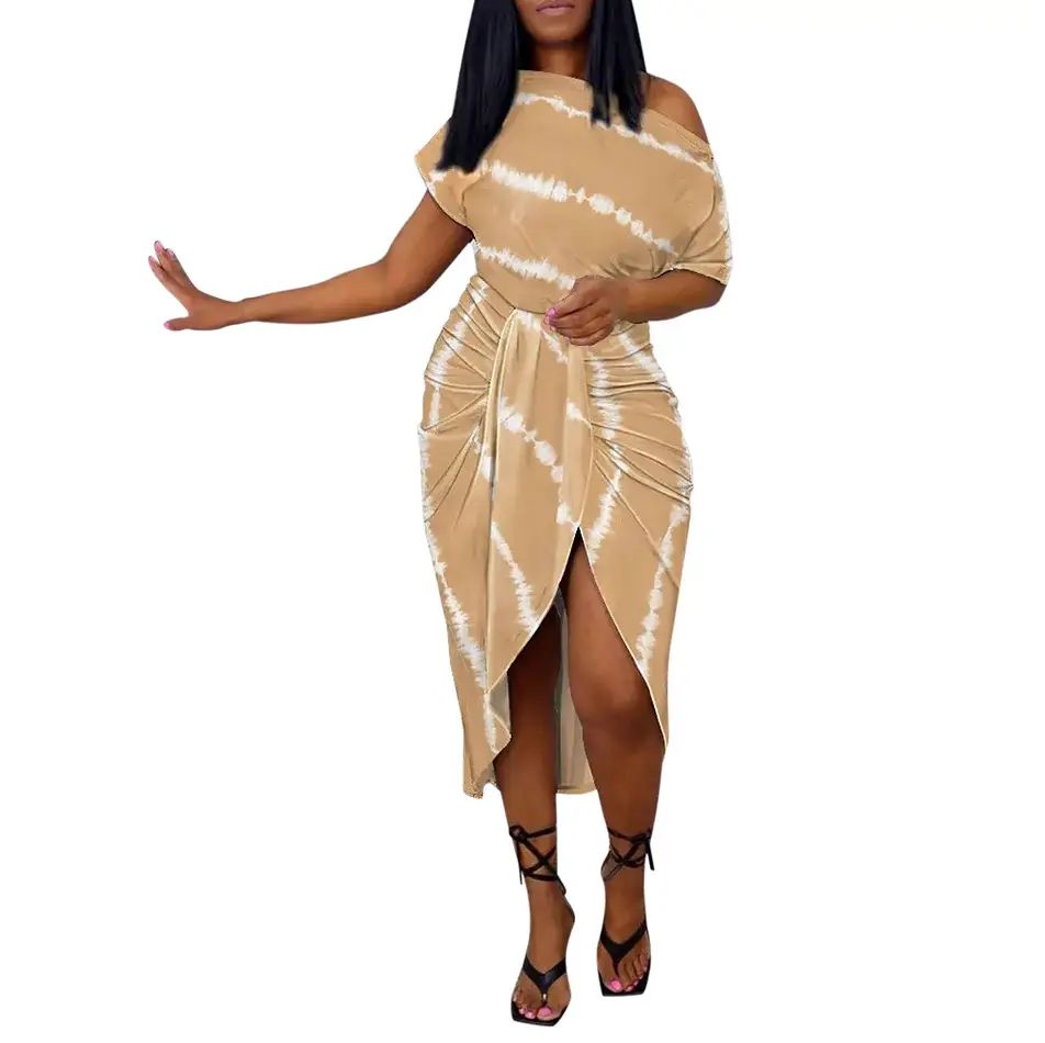 2022 Off-Shoulder Striped Slit Dress for Women - Image 2