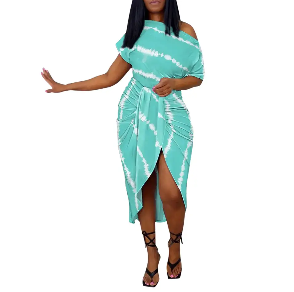 2022 Off-Shoulder Striped Slit Dress for Women - Image 3