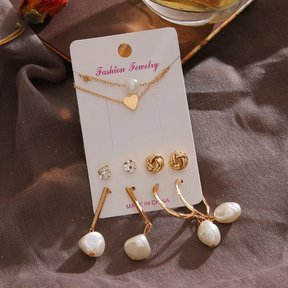 Golden Pearl Earrings Set with Necklace & Tassels - Image 4