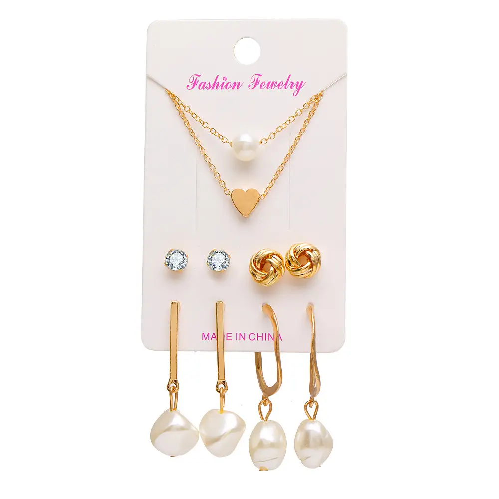 Golden Pearl Earrings Set with Necklace & Tassels - Image 5