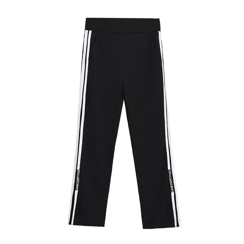Women Black Striped High Waist Pants with White Side Stripe - Image 6