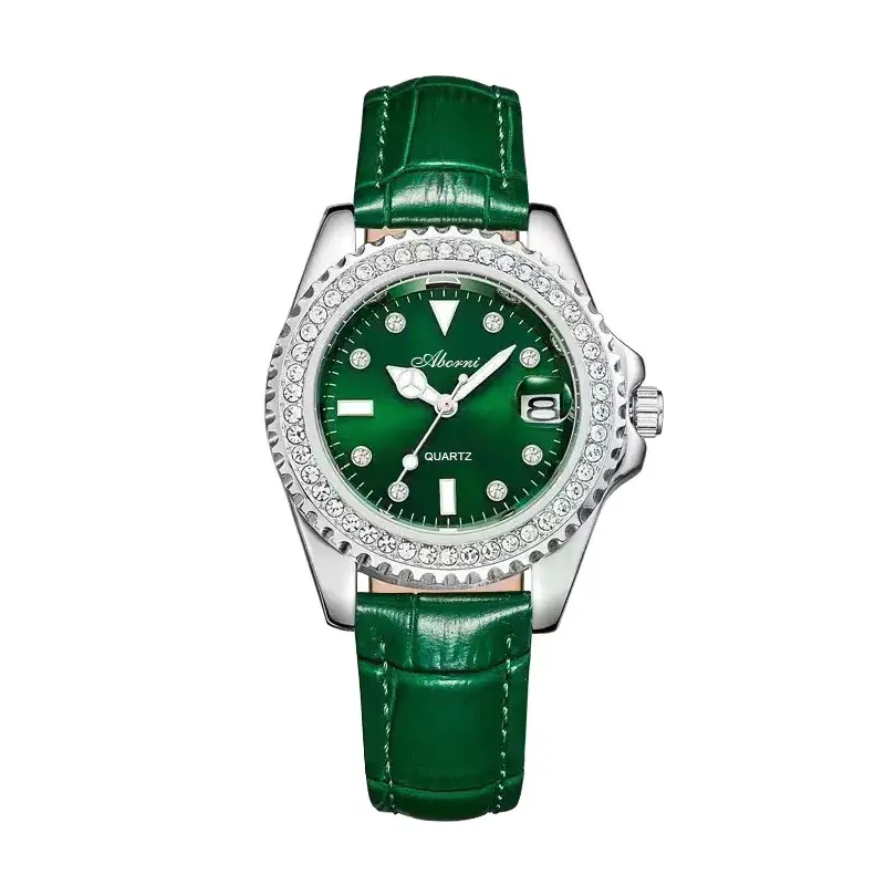 Women's Green Diamond-Encrusted Quartz Watch