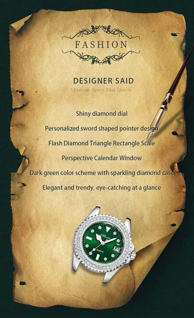 Women's Green Diamond-Encrusted Quartz Watch — feature 14