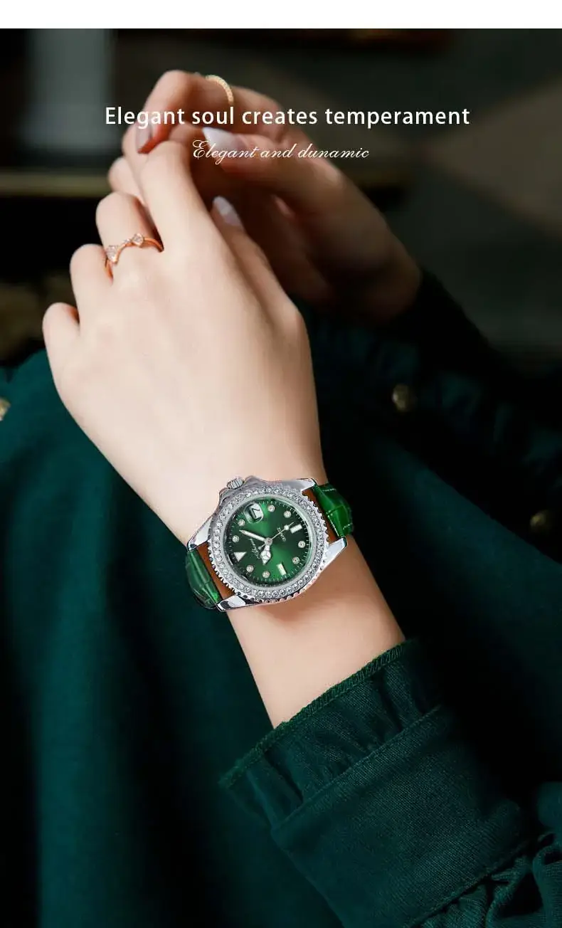 Women's Green Diamond-Encrusted Quartz Watch — feature 17