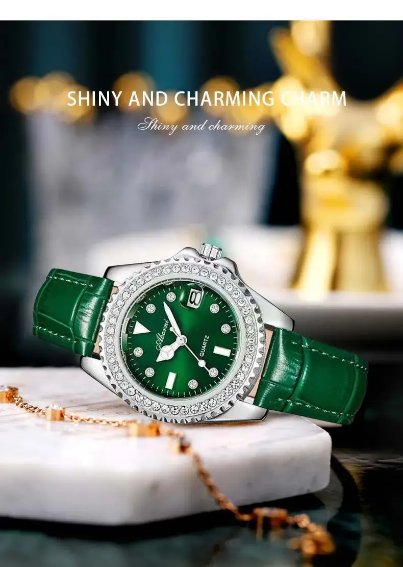 Women's Green Diamond-Encrusted Quartz Watch — feature 18