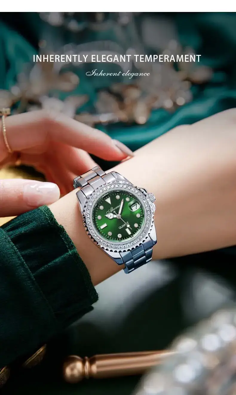 Women's Green Diamond-Encrusted Quartz Watch — feature 20