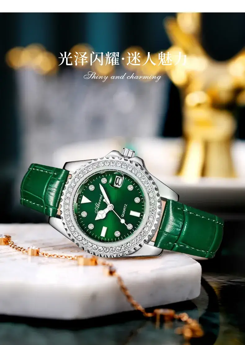 Women's Green Diamond-Encrusted Quartz Watch — feature 7