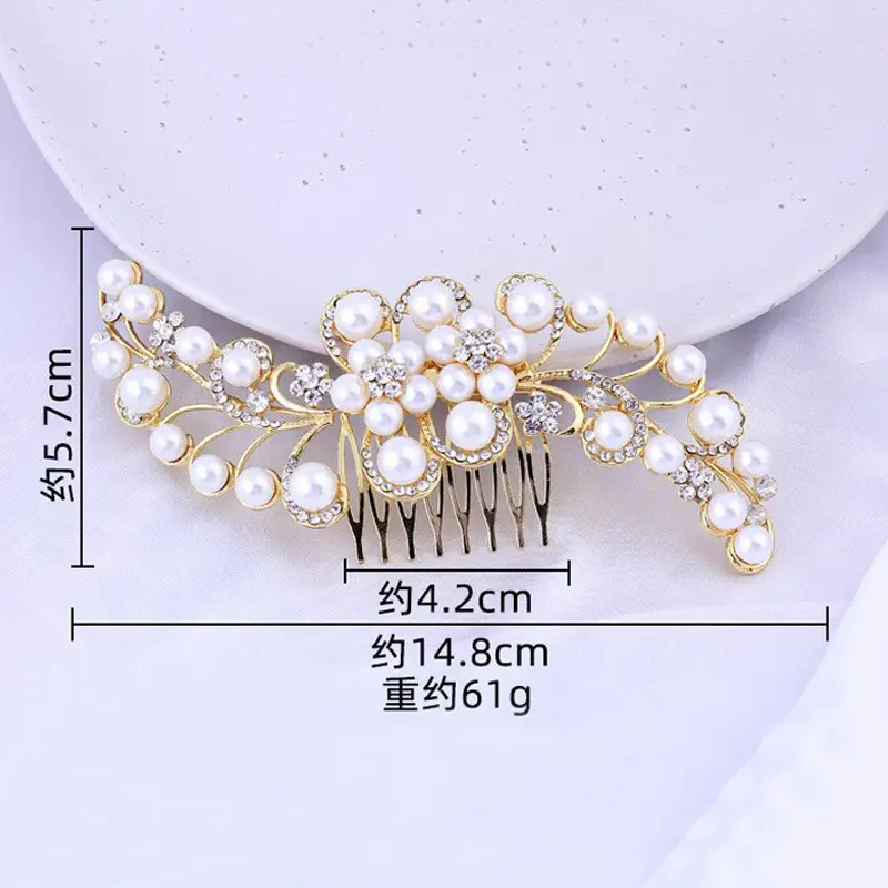 Gold Pearl Bridal Hair Comb with Crystal Accents