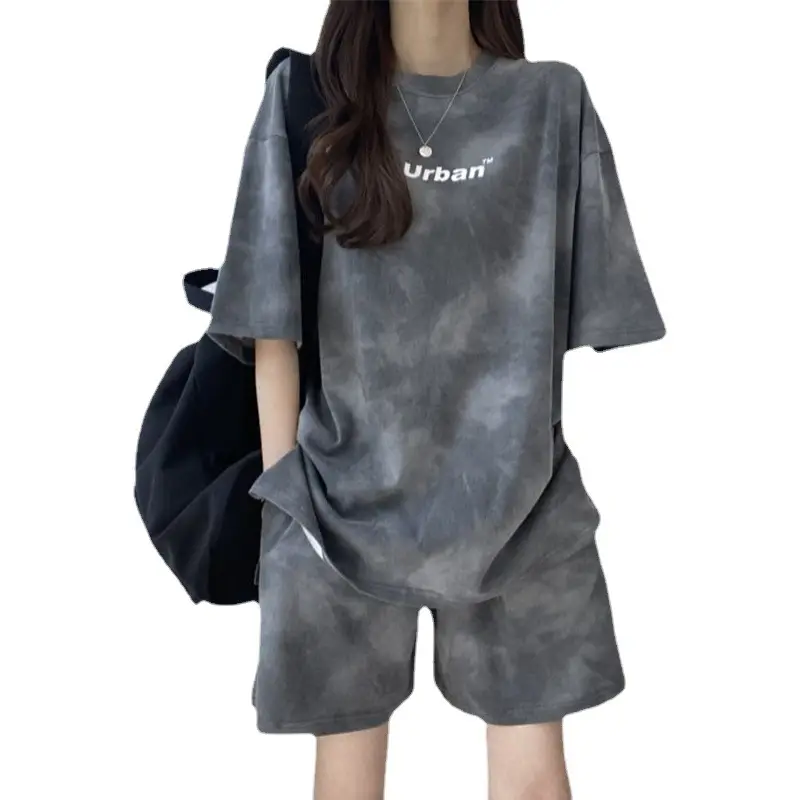 Women 2-Piece Blue Tie-Dye Casual Shorts Set