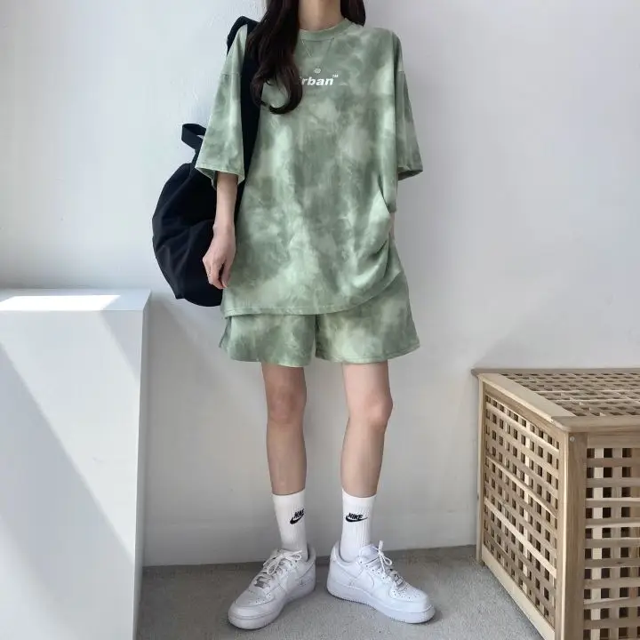 Women 2-Piece Blue Tie-Dye Casual Shorts Set — feature 13