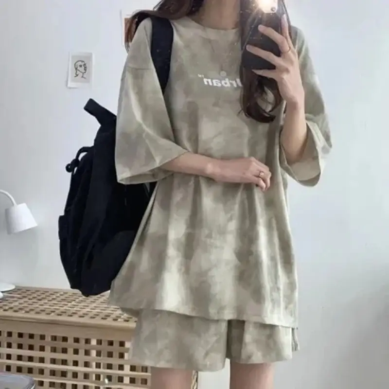 Women 2-Piece Blue Tie-Dye Casual Shorts Set