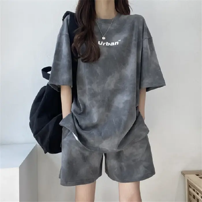 Women 2-Piece Blue Tie-Dye Casual Shorts Set