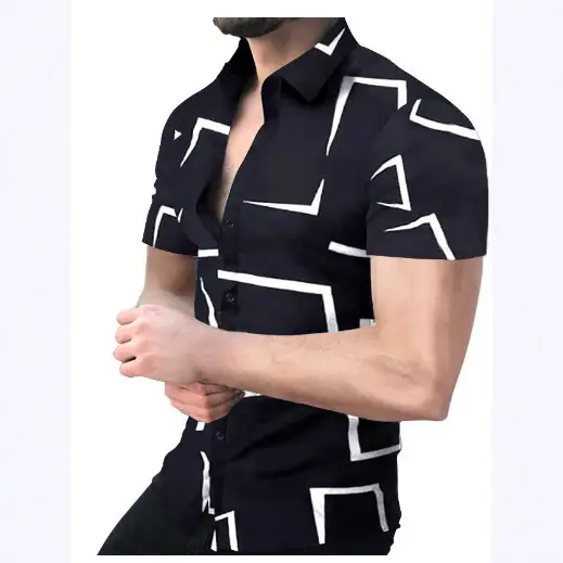 Men Printed Short Sleeve Shirt Black Red 2026 - Image 25