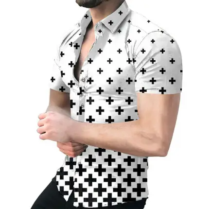 Men Printed Short Sleeve Shirt Black Red 2026 — feature 6