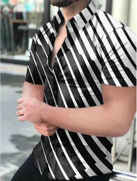 Men Printed Short Sleeve Shirt Black Red 2026 - Image 11