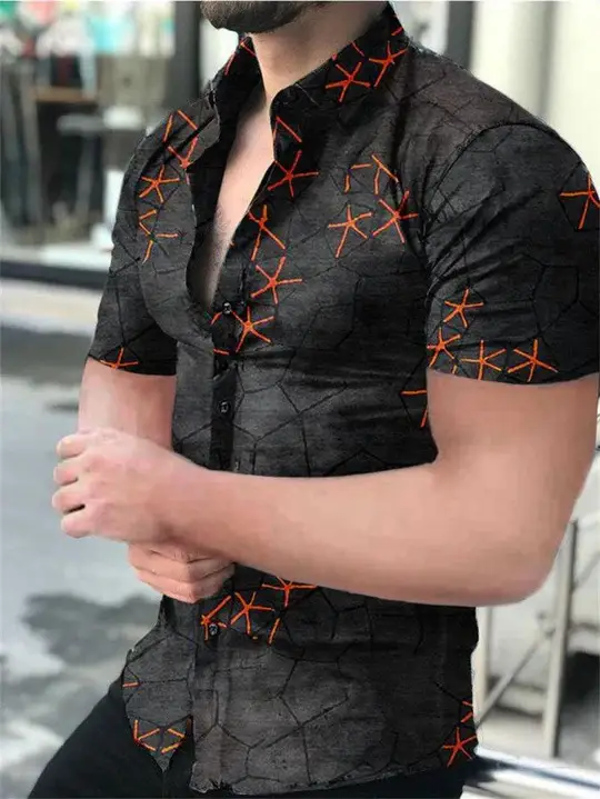 Men Printed Short Sleeve Shirt Black Red 2026 - Image 13