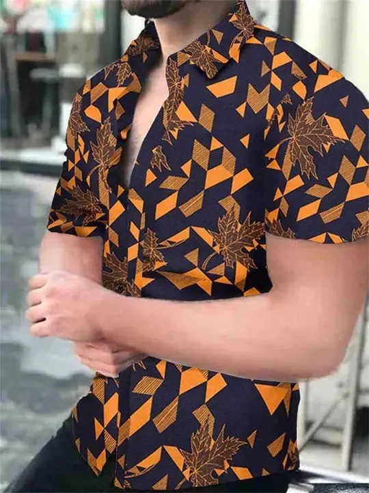 Men Printed Short Sleeve Shirt Black Red 2026 - Image 15