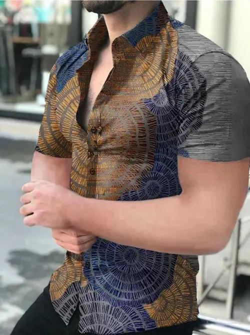Men Printed Short Sleeve Shirt Black Red 2026 - Image 16