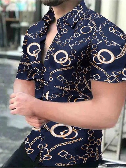 Men Printed Short Sleeve Shirt Black Red 2026 - Image 19