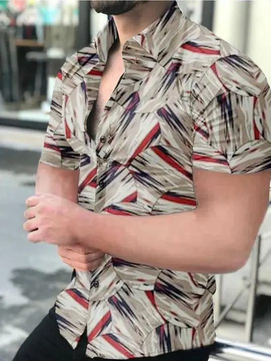 Men Printed Short Sleeve Shirt Black Red 2026 - Image 20