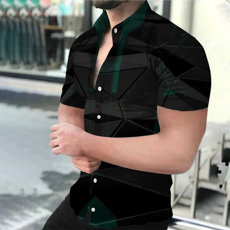 Men Printed Short Sleeve Shirt Black Red 2026 - Image 22