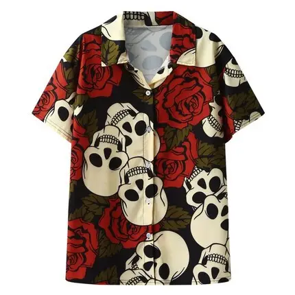 Men Printed Short Sleeve Shirt Black Red 2026 - Image 3