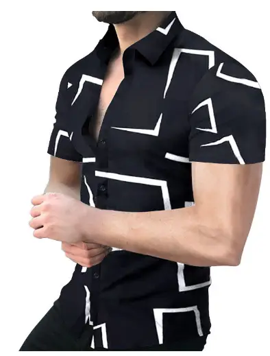 Men Printed Short Sleeve Shirt Black Red 2026 - Image 4