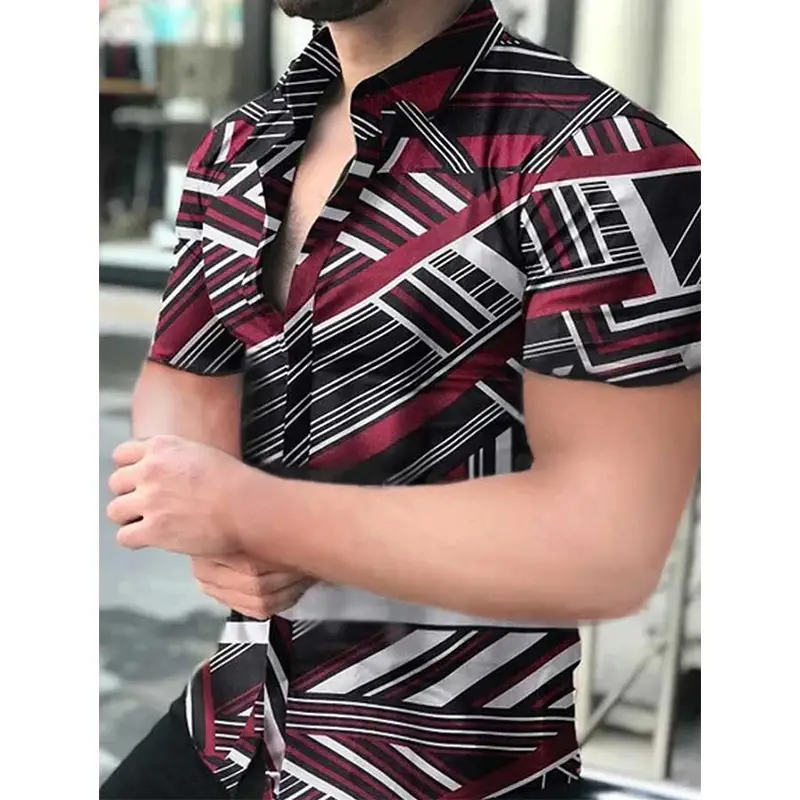 Men Printed Short Sleeve Shirt Black Red 2026 - Image 6