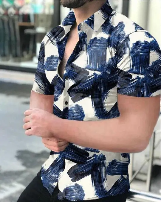 Men Printed Short Sleeve Shirt Black Red 2026 - Image 7