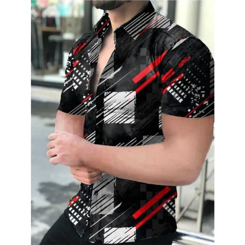 Men Printed Short Sleeve Shirt Black Red 2026 - Image 9
