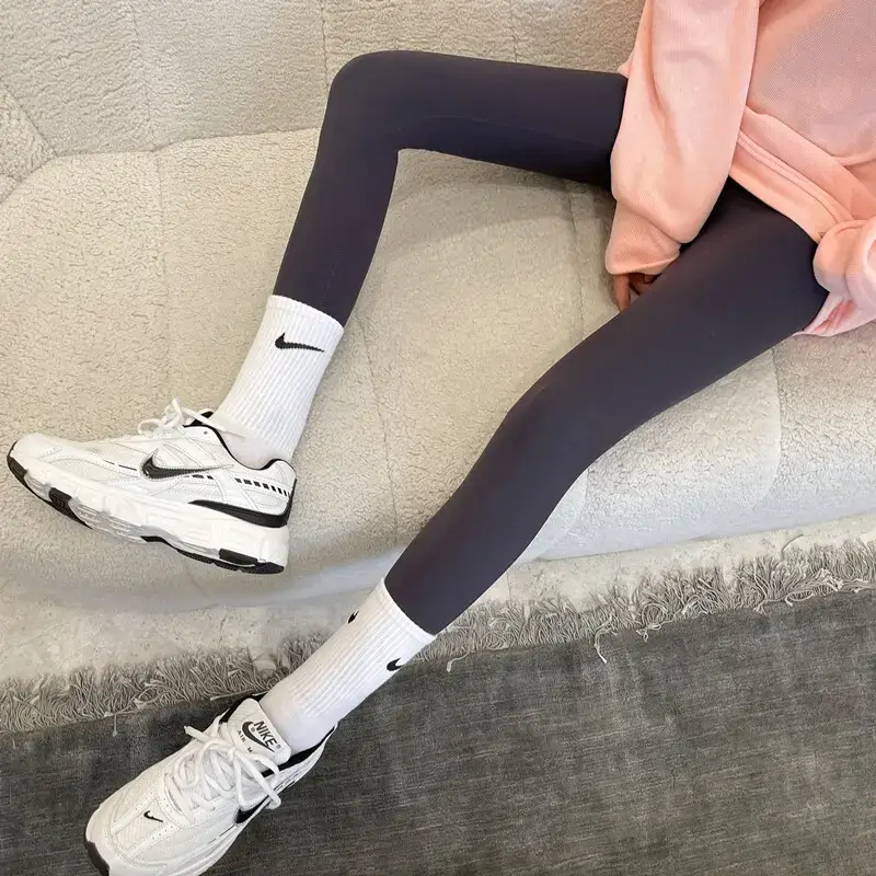 Women's Purple Fleece Leggings Black Slim Fit Warm Yoga Pants - Image 11