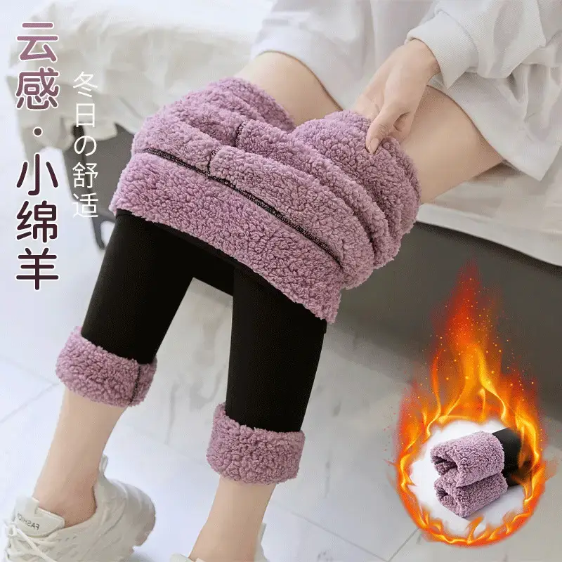 Women's Purple Fleece Leggings Black Slim Fit Warm Yoga Pants - Image 6