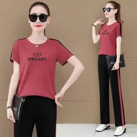 Women Sports Suit Black Red 2023 Summer Loose Fit - Image 6