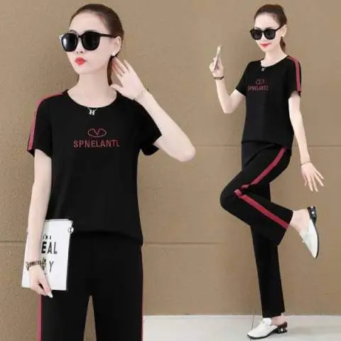 Women Sports Suit Black Red 2023 Summer Loose Fit - Image 2