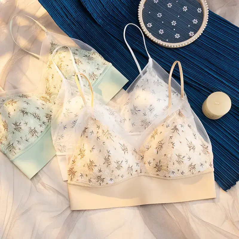 2024 New French Triangle Cup Underwear Summer Thin Back Lace No Steel Ring Bra Comfortable No Mark - Image 8