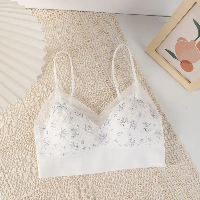 2024 New French Triangle Cup Underwear Summer Thin Back Lace No Steel Ring Bra Comfortable No Mark - Image 3