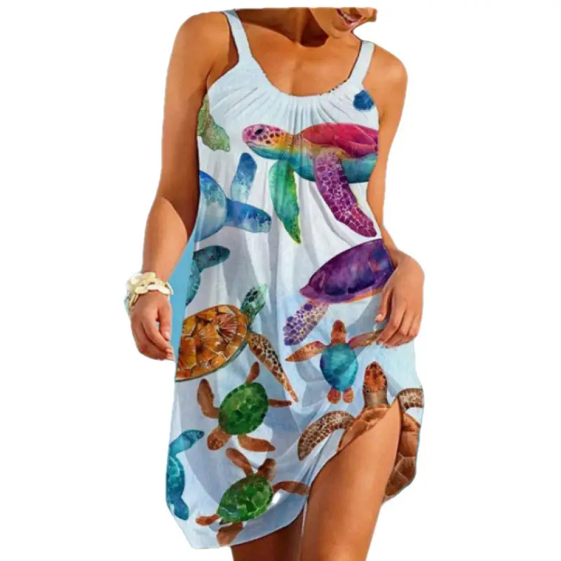 2022 New Urban Casual Beach Dress 3D Printed Blue - Image 24