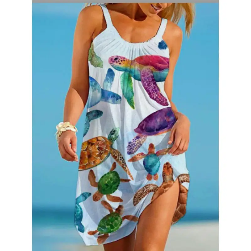 2022 New Urban Casual Beach Dress 3D Printed Blue - Image 12