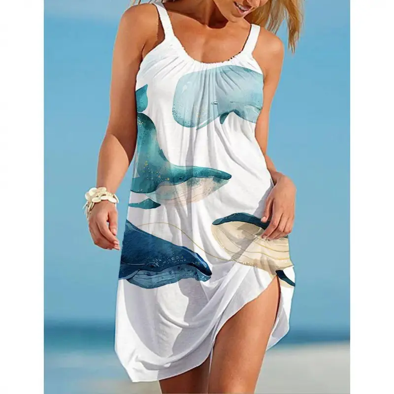 2022 New Urban Casual Beach Dress 3D Printed Blue - Image 17